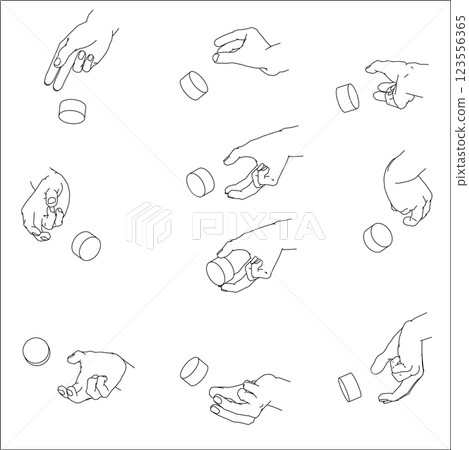 Set of hands turning dials. Black and white vector illustration. Set of hands turning dials. Black and white vector illustration. 123556365