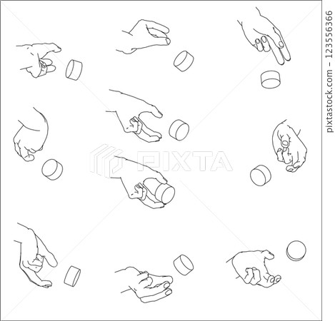 Set of hands turning dials. Black and white vector illustration. Set of hands turning dials. Black and white vector illustration. 123556366