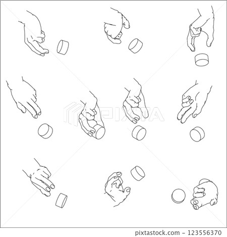 Set of hands turning dials. Black and white vector illustration. Set of hands turning dials. Black and white vector illustration. 123556370