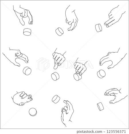 Set of hands turning dials. Black and white vector illustration. Set of hands turning dials. Black and white vector illustration. 123556371