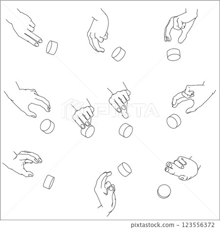 Set of hands turning dials. Black and white vector illustration. 123556372