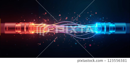Luminous optical fiber cable for connection and data transmission at the speed of light, increasing data rates and data throughput 123556381