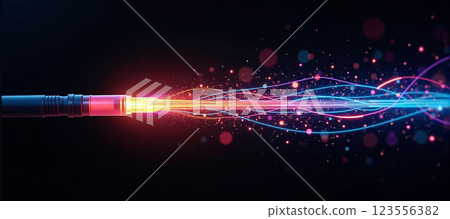Luminous optical fiber cable for connection and data transmission at the speed of light, increasing data rates and data throughput 123556382