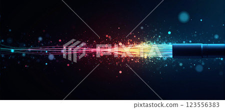 Luminous optical fiber cable for connection and data transmission at the speed of light, increasing data rates and data throughput Luminous optical fiber cable for connection and data transmission at the speed of light, increasing data rates and data throughput 123556383