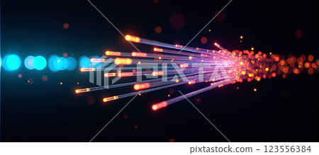 Luminous optical fiber cable for connection and data transmission at the speed of light, increasing data rates and data throughput Luminous optical fiber cable for connection and data transmission at the speed of light, increasing data rates and data throughput 123556384
