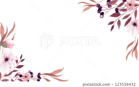 Fantasy brown and light purple leaves, flowers and berries frame by watercolor. 123556432