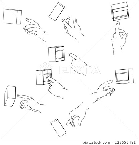 Illustration set of hands pressing buttons Illustration set of hands pressing buttons 123556481