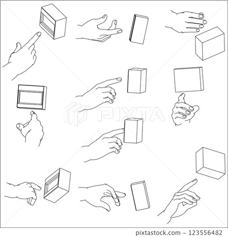 Illustration set of hands pressing buttons 123556482