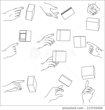 Illustration set of hands pressing buttons 123556484