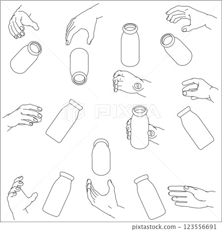 Set of hands holding bottles Set of hands holding bottles 123556691