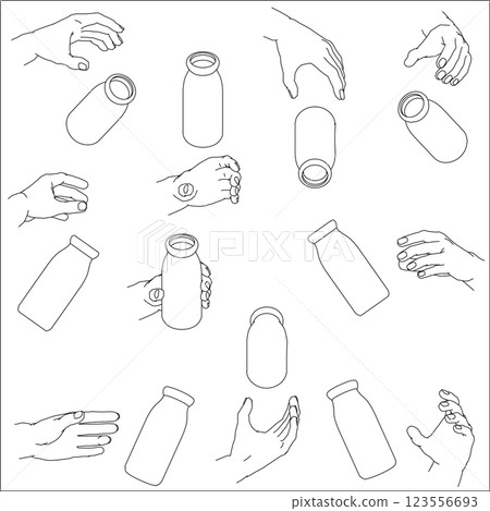 Set of hands holding bottles Set of hands holding bottles 123556693