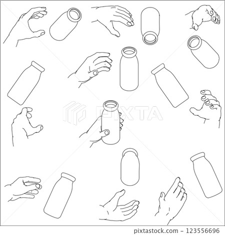 Set of hands holding bottles Set of hands holding bottles 123556696