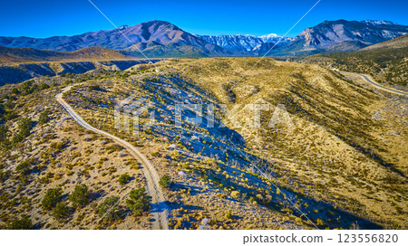 Aerial of Rugged Nevada Mountains with Winding Road 123556820