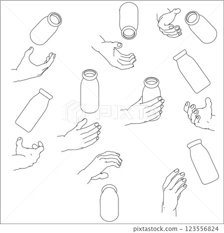 Set of hands holding bottles Set of hands holding bottles 123556824