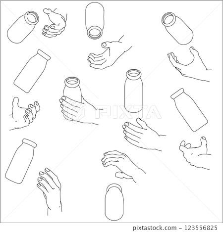 Set of hands holding bottles Set of hands holding bottles 123556825