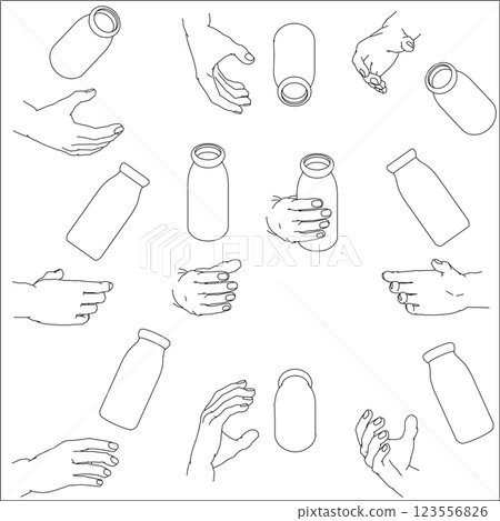 Set of hands holding bottles Set of hands holding bottles 123556826