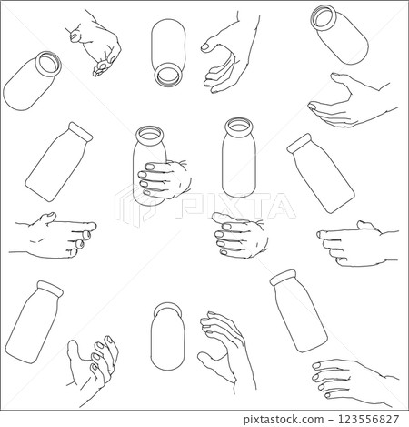 Set of hands holding bottles Set of hands holding bottles 123556827