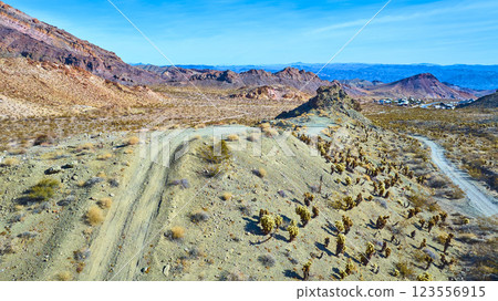Aerial Desert Trail Through Rocky Terrain in Nelson Nevada Aerial Desert Trail Through Rocky Terrain in Nelson Nevada 123556915