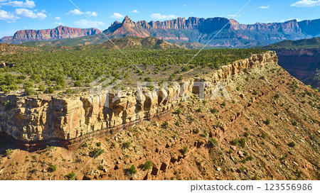 Aerial of Grafton Canyon Cliffs and Mountains at Golden Hour 123556986