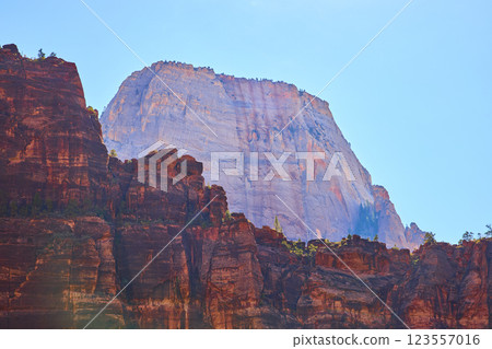 Majestic Sandstone Cliffs in Zion National Park at Golden Hour Perspective Majestic Sandstone Cliffs in Zion National Park at Golden Hour Perspective 123557016