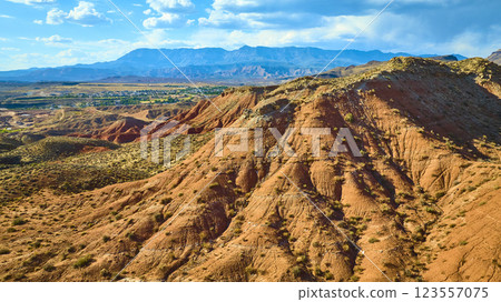 Aerial of Gooseberry Mesa Desert and Townscape in Utah 123557075