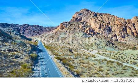 Aerial Desert Road and Mountains in Nelson Nevada 123557105