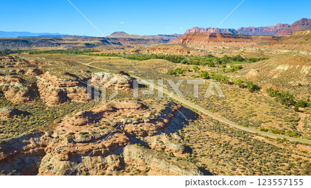 Aerial of Rugged Utah Desert Red Rock Formations Aerial of Rugged Utah Desert Red Rock Formations 123557155
