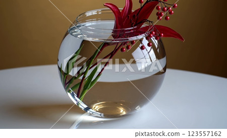 Elegant Flower Arrangement in Glass Vase on White Table 123557162