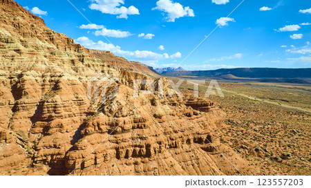 Aerial of Majestic Red Rock Formations in Utah Desert Landscape 123557203
