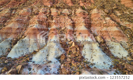 Aerial of Banded Sedimentary Hills in Gooseberry Mesa Utah Aerial of Banded Sedimentary Hills in Gooseberry Mesa Utah 123557252