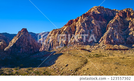 Aerial of Red Rock Canyon Cliffs at Golden Hour 123557302