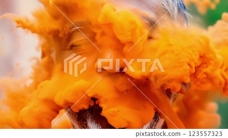 Man being covered in orange powder 123557323