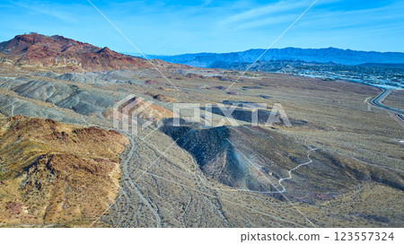 Aerial of Rugged Desert Mountains and Trails in Nevada 123557324