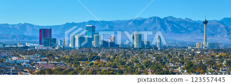 Aerial Panorama of Las Vegas Skyline with Stratosphere Tower Aerial Panorama of Las Vegas Skyline with Stratosphere Tower 123557445