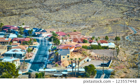 Aerial of Desert Suburb Homes Boulder City Nevada Aerial of Desert Suburb Homes Boulder City Nevada 123557448