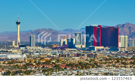 Aerial Las Vegas Skyline and Stratosphere Tower in Daylight 123557463