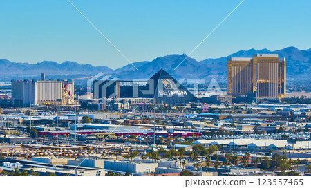Aerial of Las Vegas Strip Landmarks in Daylight 123557465