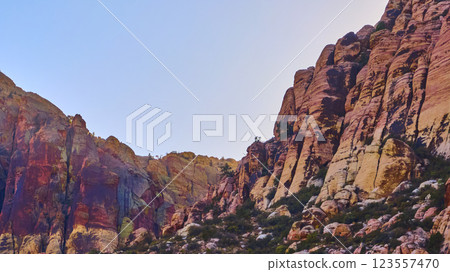 Aerial of Red Rock Canyon's Vibrant Cliffs in Nevada 123557470