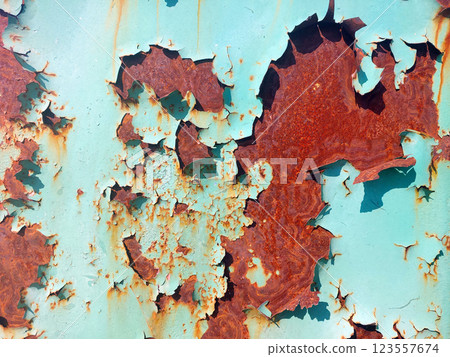 Captivating Rust Patterns Reveal Layers of History on a Weathered Painted Surface 123557674