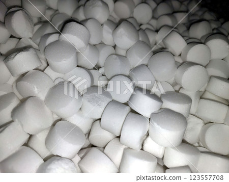 Tablet Salt Clusters Create a Visually Striking Display of Purity and Texture in Natural Light 123557708