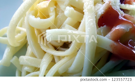 Spaghetti Plated With a Vibrant Twist of Sauce for a Delightful Culinary Experience Spaghetti Plated With a Vibrant Twist of Sauce for a Delightful Culinary Experience 123557723