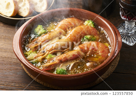 Ajillo with red shrimp Ajillo with red shrimp 123557850
