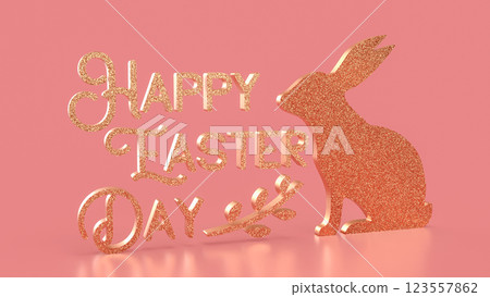 The Gold Text and rabbit for Easter Day concept 3d Rendering. 123557862