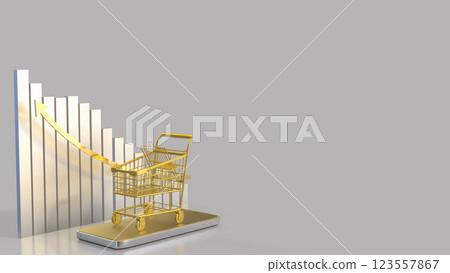 The Gold Shopping cart for Business concept 3d Rendering. 123557867