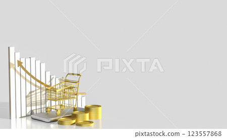 The Gold Shopping cart for Business concept 3d Rendering. 123557868