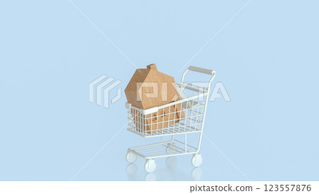 The House in Shopping cart  for property or real estate  concept 3d Rendering. 123557876