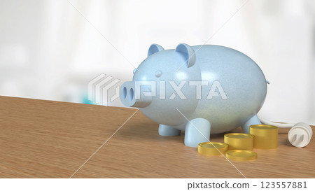 The Piggy Bank and coins for Earn or Saving concept 3d Rendering. The Piggy Bank and coins for Earn or Saving concept 3d Rendering. 123557881