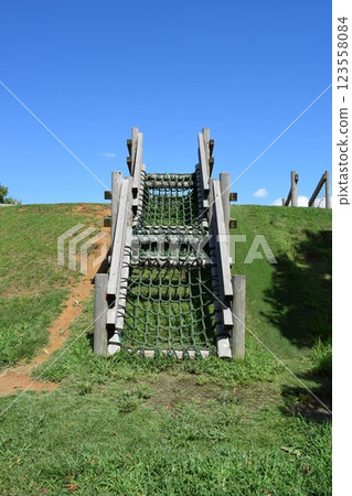 Playground equipment in the athletic children's park 123558084