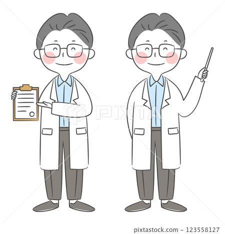 White Coat Character Giving a Presentation Illustration 123558127