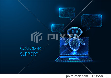 Futuristic chatbot providing customer support through digital interface. Concept vector illustration 123558135